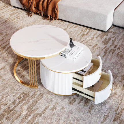 Moderne 2-stuk Wit Sirkelvormige Nesbanktafel Met Laaie, 27.6 Duim