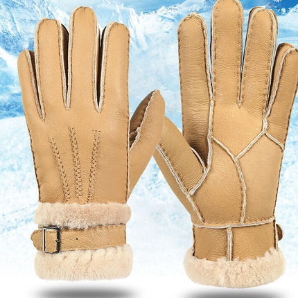 Men's Real Sheepskin Fur One-piece Thickened Split Finger Gloves