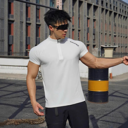 Short Sleeve Outdoor Sports Half Zipper Stand Collar T-shirt