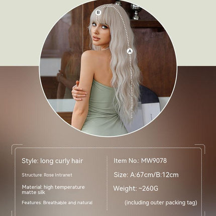 Silver Pink Curly Long Hair Full-head Wig Natural Realistic Fluffy Lolita Anime Cosplay