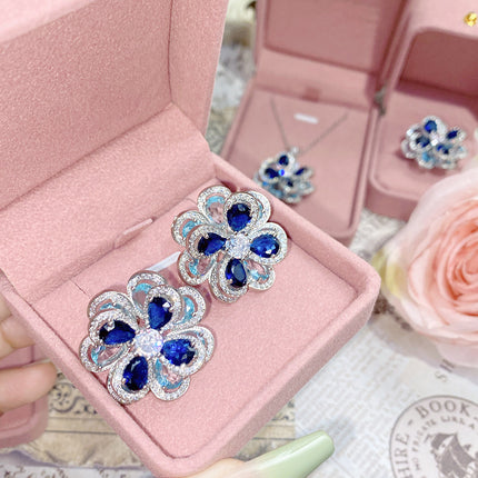 18K Plated Multi Faceted Translucent Colored Treasure Zircon Flower Earrings