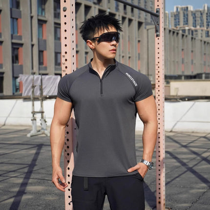 Short Sleeve Outdoor Sports Half Zipper Stand Collar T-shirt