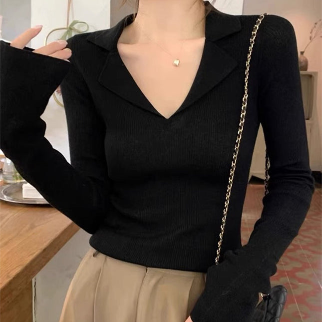 V-neck Sweater Sweater Inner Wear Slimming Long Sleeve Top