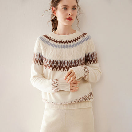 Blue And White Porcelain Contrasting Color Jacquard Cashmere Sweater