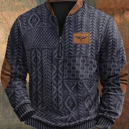 Autumn And Winter Printed Half Zipper Sweater With Buckle