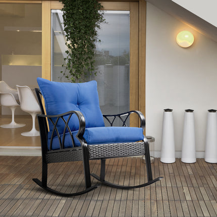 Buitelug Wicker-skuifstoel met Gevoerde Kussings, Aluminium Meubels Rotting Stoep Skuifstoel met Armleuning vir Tuin, Patio en Agterplaas, Blou
