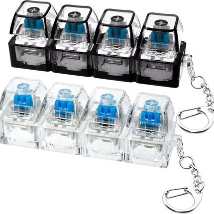 4 Sleutels Meganiese Sleutelbord Elektroniese Liggende Deursigtige Kristal Hoogte Drukvermindering Vingerknoppie Anti-Stres Sleutelknop Speelding Skooltassleutelhanger Dekompressie Klikker Gadget Geskenk