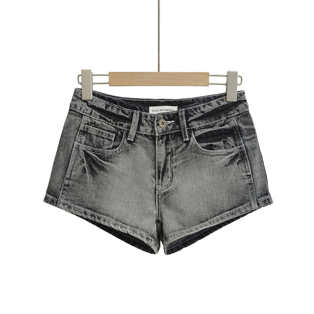 European And American Style Two-button Distressed Tight Stretch Denim Shorts