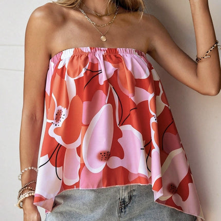Ladies' Printed Strapless Design With A Slimming And Fashionable Camisole Top
