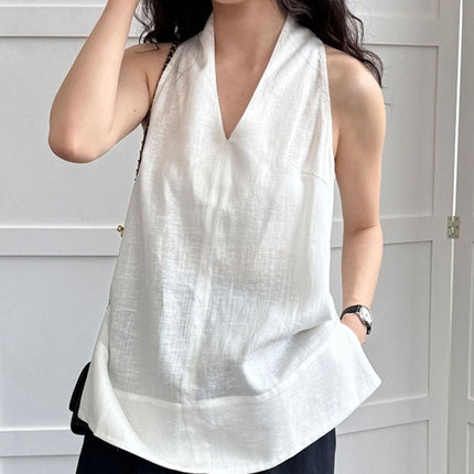 French Linen V-neck Halter Vest For Women