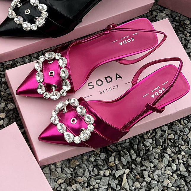 Fairy Mint Man Rhinestone Buckle Closed Toe Sandals Women's Stiletto Heel High Heel Shoes
