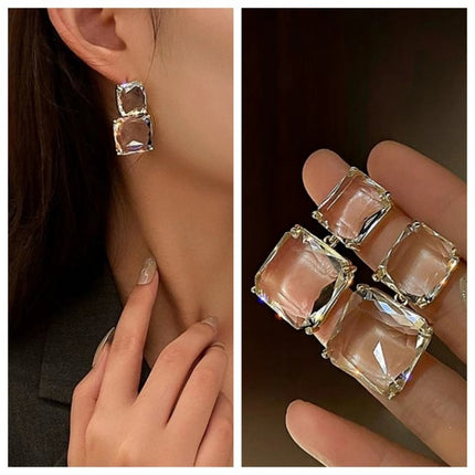 European And American Retro Geometric Square Transparent Crystal Earrings