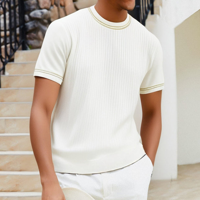 Men's Complex Knitwear Short Sleeve T-shirt Round Neck