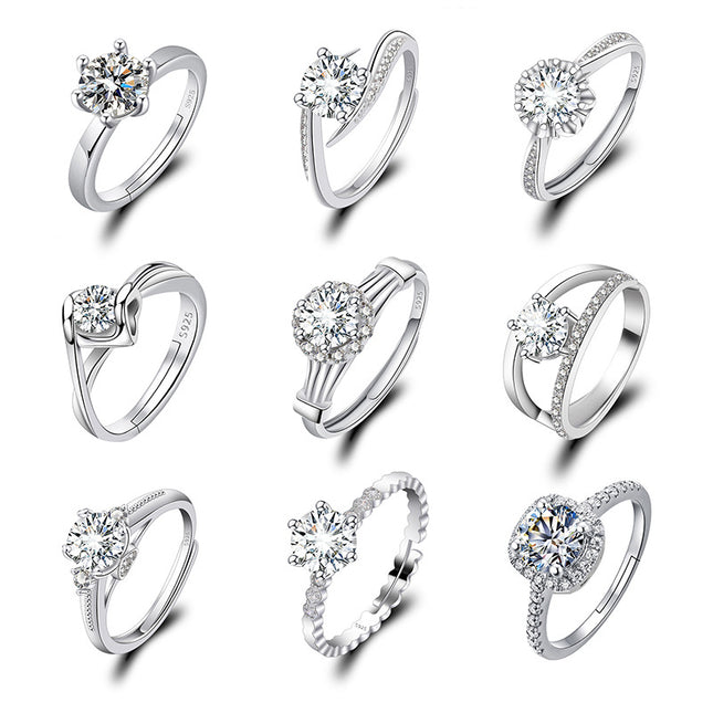 Women's Light Luxury 1ct Six-Prong Ring Classic Wedding Band Couple Adjustable Ring