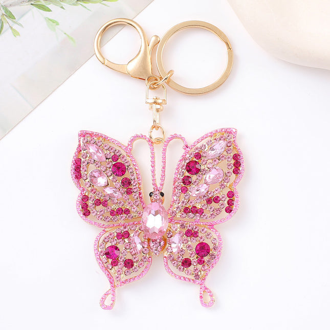 Metal Rhinestone Butterfly Keychain Small Pendant
