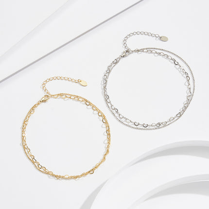 Yunlian Juweliersware S925 Sterling Silwer Eenvoudige Dubbellaag Silwer Halsnoer Enkelband