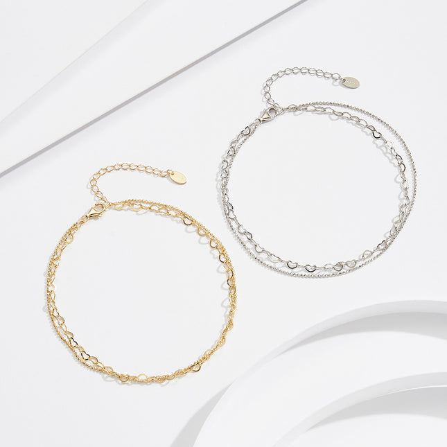Yunlian Jewelry S925 Sterling Silver Simple Double-layer Silver Necklace Anklet