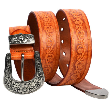 Embossed First Layer Cowhide Men's Mongolian Style Personalized Carved Belt