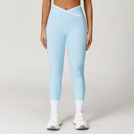Nude Feel Skinny Yoga Pants Cross High Waist Contrast Color Women