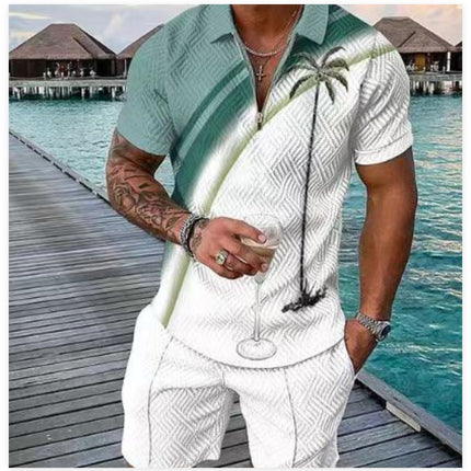 Men's New Clothes Zipper Polo Short Sleeve Suit