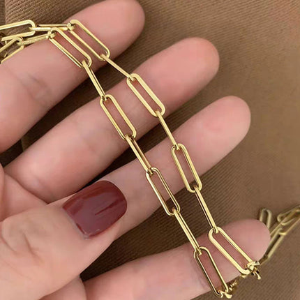 18k Gold Stainless Steel Paper Clip Clavicle Necklace Female 0 Word Chain All-match