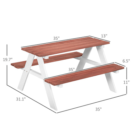 Kinders Piekniektafelstel, Hout Tafel- en Bankstel, Kinders Patio Meubels Buitenspeelgoed vir Tuin, Agterplaas, Ouderdom 3-8 Jaar Oud, Bruin