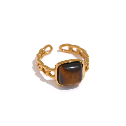 Retro Geometric Natural Tiger Eye Stone Open Ring For Women