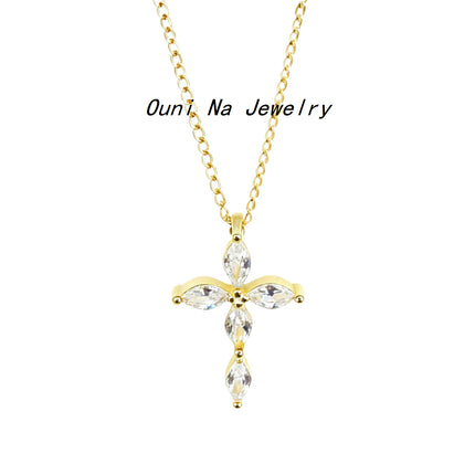 S925 Sterling Silwer 14K Vergulde Kruisketting Met Diamante