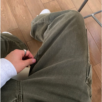 Cargo Jeans Washed-out Vintage Large Pocket Straight-leg Pants
