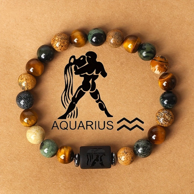 12 Zodiac Sign Natural Stone Bead Bracelet