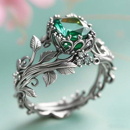 Gewilde Totem-ring, oesjaarallooi-ingelegde groen kristalvingerring