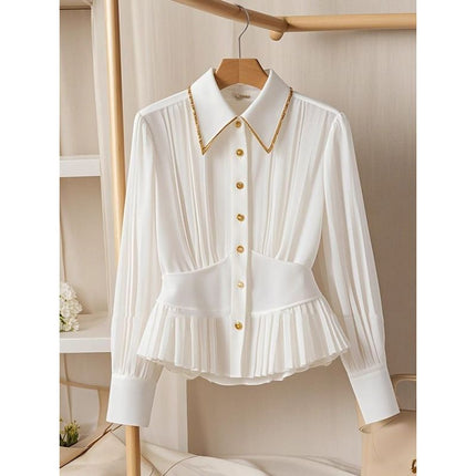 Special Interest Light Luxury High-grade Pleated Collar White Shirt