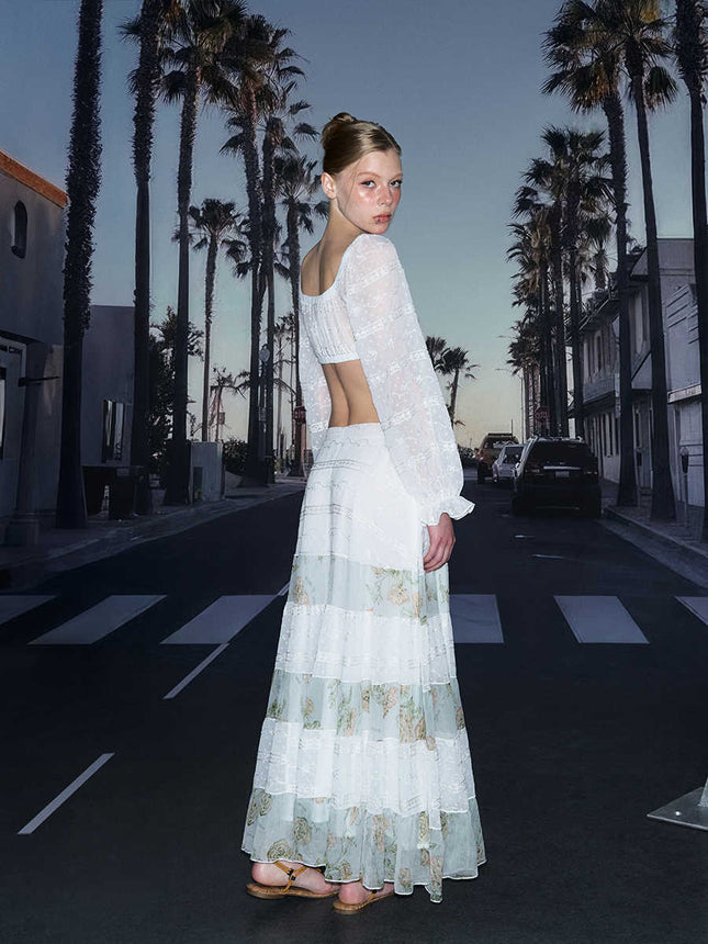 Chiffon Floral Stitching Low Waist Skirt