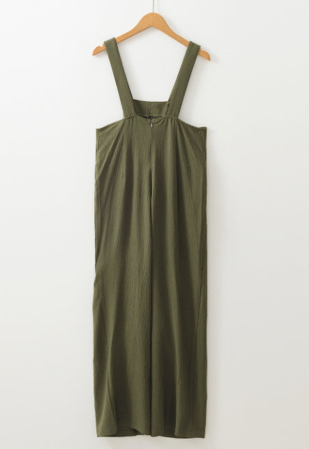 Jungle Green Solid Color Buttoned Straight Leg Overall