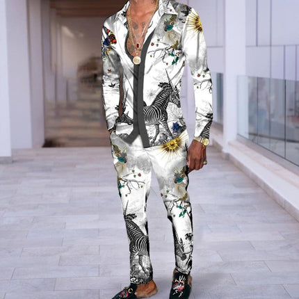 Hip Hop Hong Kong Style Fashion 3D Printing Casual Long Sleeve Shirt Suit