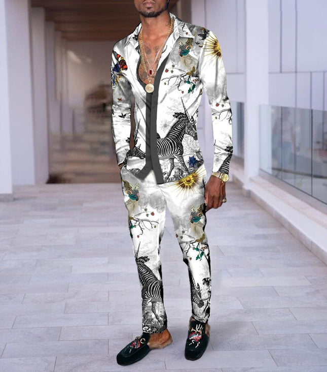 Hip Hop Hong Kong Style Fashion 3D Printing Casual Long Sleeve Shirt Suit