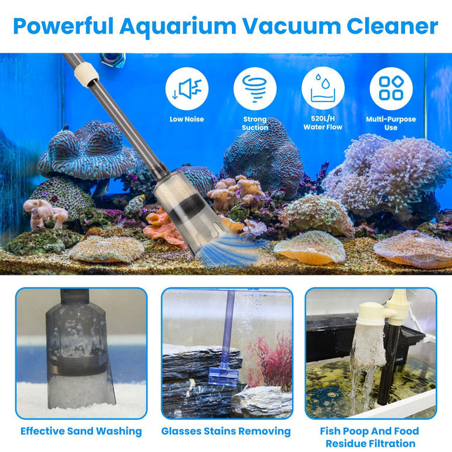 1 Set Multifunktionales elektrisches Aquarium-Kiesreiniger-Kit, längenverstellbarer automatischer Fischtank-Staubsauger, Wasserwechsel, Sandwäsche, Schmutzentfernung