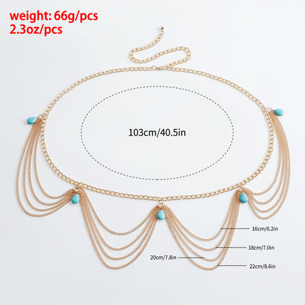 Klassieke Retro Turkoois Middellyf Buikketting Vir Vroue Somerstrand Sexy Eenvoudige Lyfketting Juweliersware Toebehore Geskenk