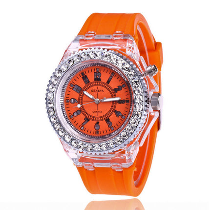 LED Liggewende Horlosies Genève Vroue Kwarts Horlosie Dames Silikoon Armband Horlosies