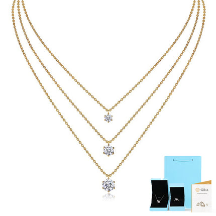 2-carat Luxury Fashion Minimalist Trend Jewelry Silver Pendant Necklace With Top-quality Moissanite, S925 Silver Electroplated With Gold