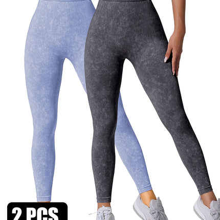 2 Pieces High Waist V Back Yoga Pants Tummy Control Running Workout Tight