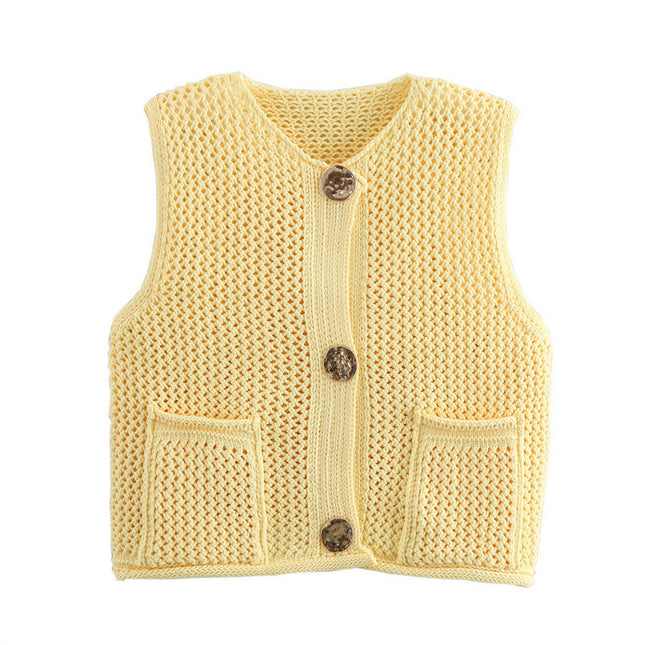 New Spring And Summer European And American Style Casual Breasted Thick Needle Knitted Vest Top
