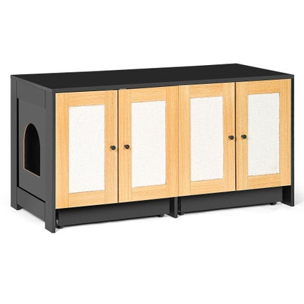 Dubbele Katbak-omhulsel, Katbak-omhulsel Vir 2 Katte, Weggesteekte Katbakmeubels Met Rottingdeure, 47 L X 19.8 W X 21.8 H, Swart