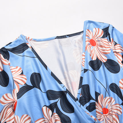Fashion Women's Sexy Print Dress With Short Sleeves V-neck