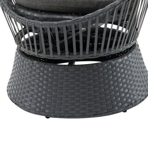 26.7 Moderne Grys Rietlounge Stoel Met Rotan- En Ysterraam, Met 'n Stylvolle Ronde Ontwerp, Ideaal Vir Sitkamer-, Patio- Of Balkonontspanning