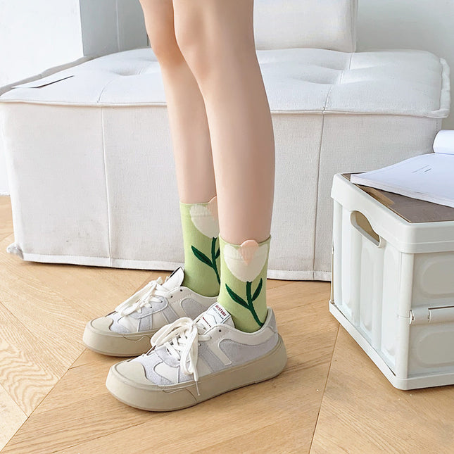 Three-dimensional Tulip Cotton Socks Tube Socks College Style