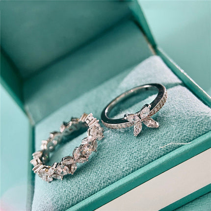 Leaf And Horse-eye Ring For Women Fashionable Fully Paved With Diamonds