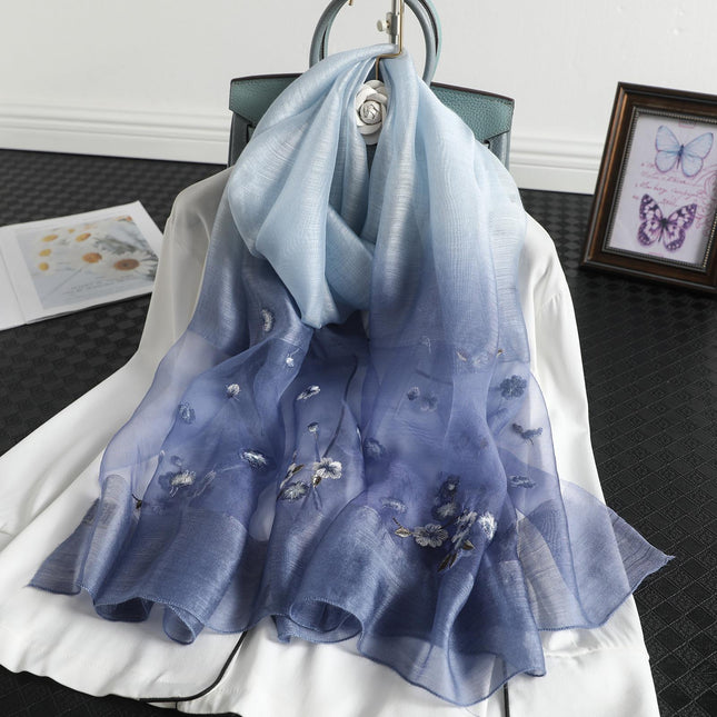 Women's Wool Silk Embroidery Gradient Scarf Sunscreen Shawl