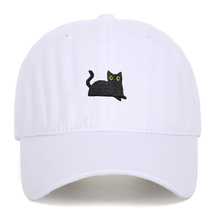 Black Cat Embroidered Washed Baseball Cap Sun Hat