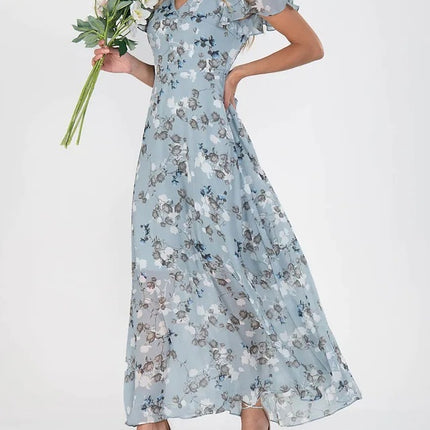 Flowers Print Short Sleeve Dress Summer Fashion Ruffle Beach Dresses Women's Clothing